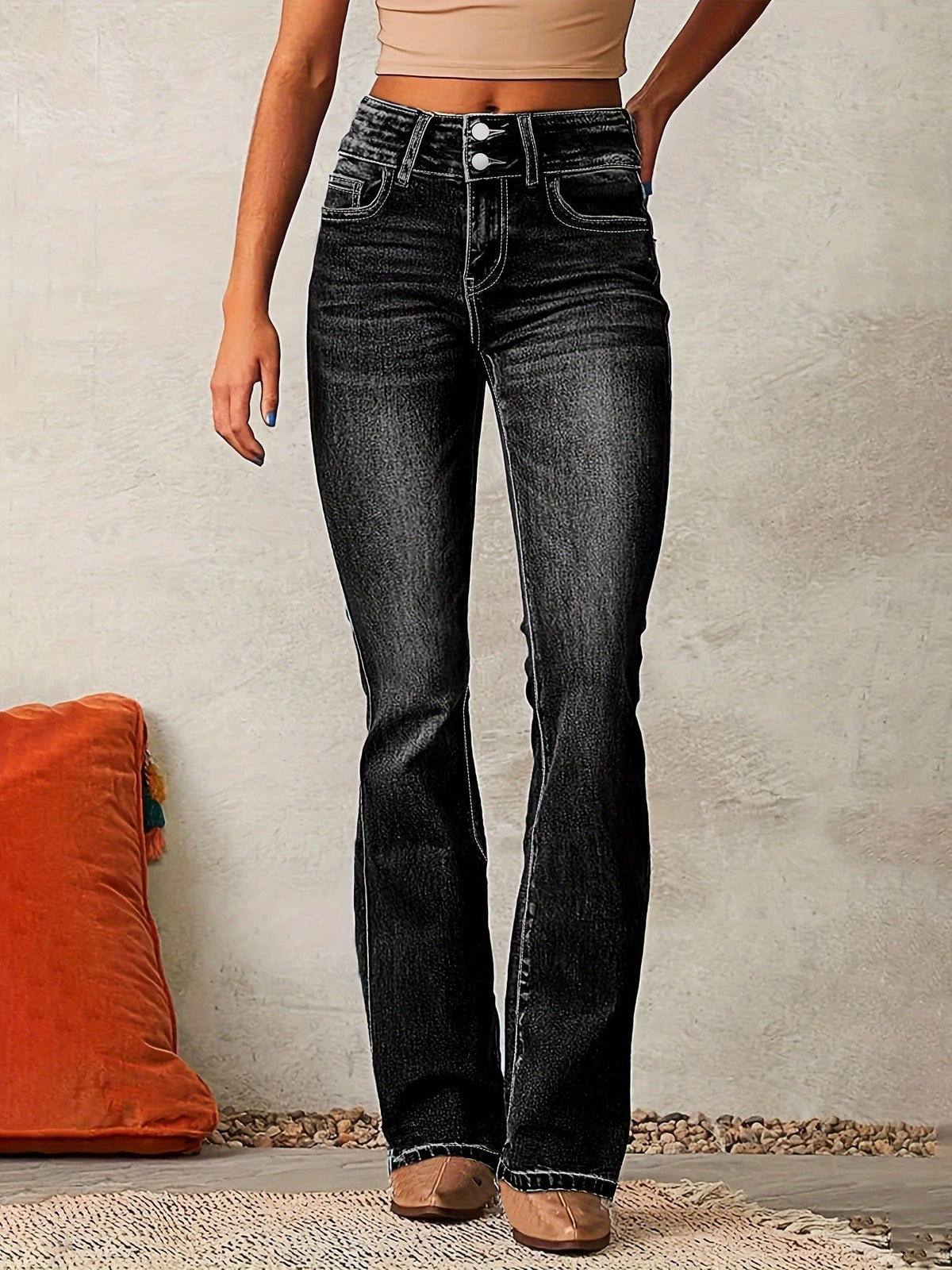 Dam Skinny Jeans Med Hög Midja Och Blixtlåsdetaljer