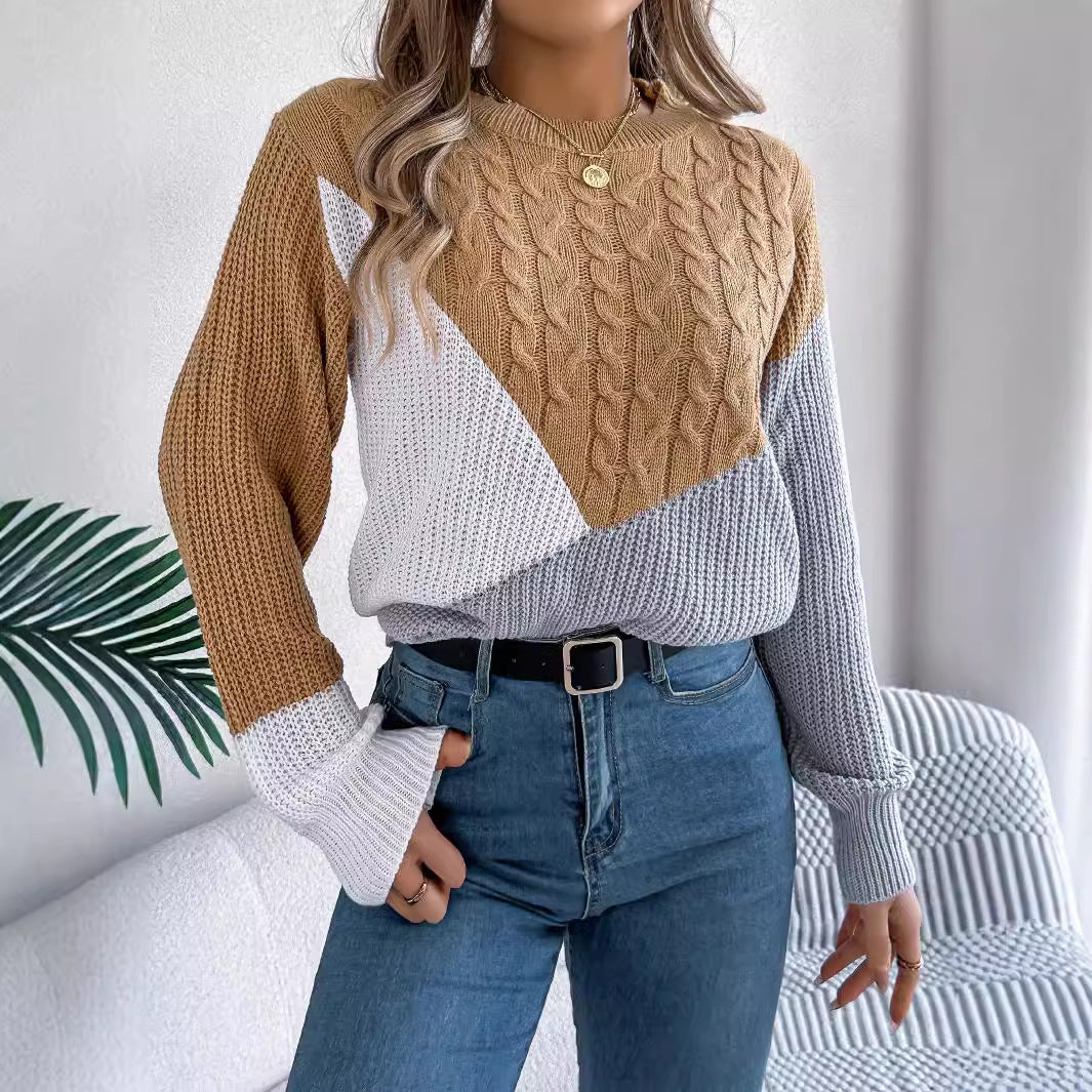 Dam Twist Knit Långärmad Kontrastfärgad Pullover