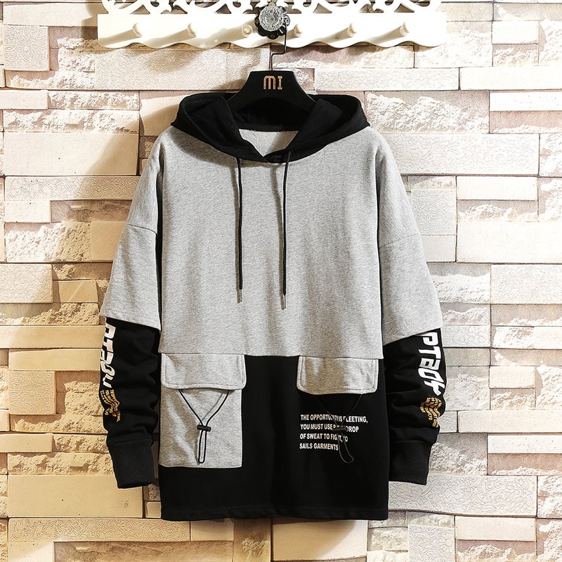 Menâs Hooded Pullover Sweater With Färg Block Design