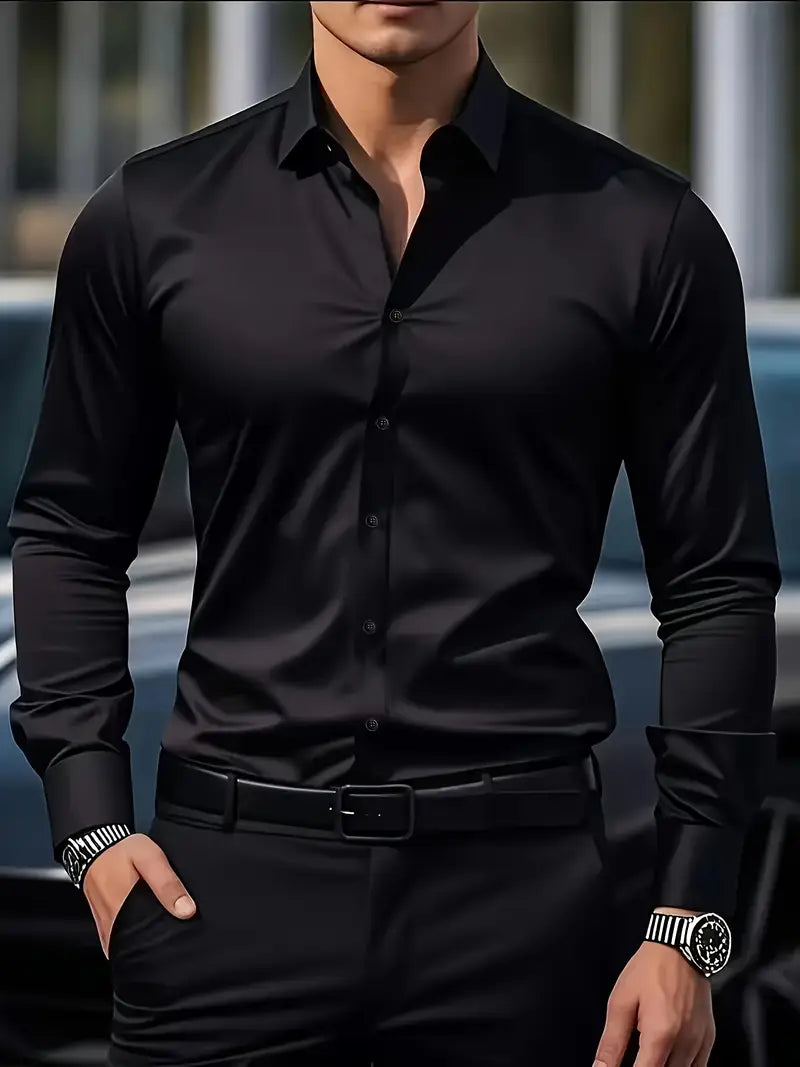 Herrskjorta Långärmad Slim Fit Ventilerande Material