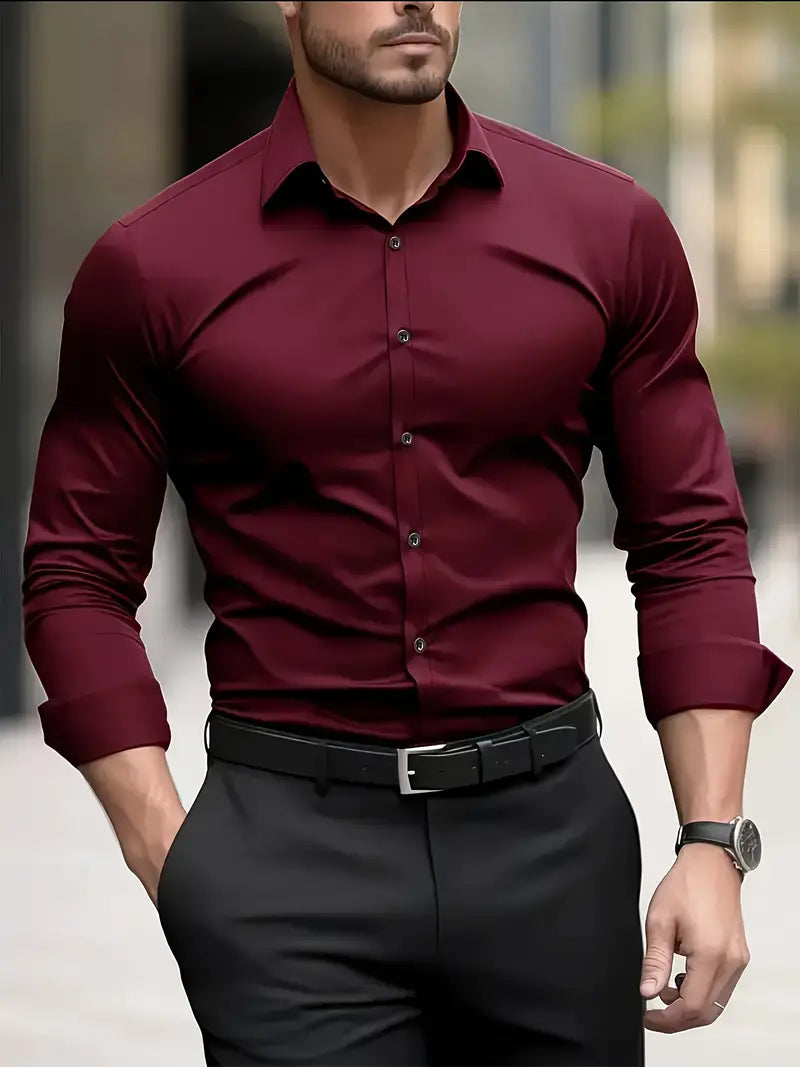 Herrskjorta Långärmad Slim Fit Ventilerande Material