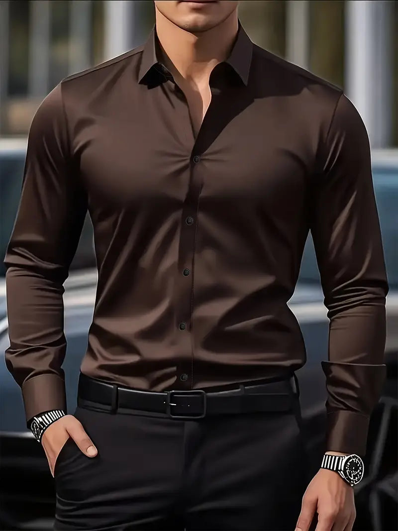 Herrskjorta Långärmad Slim Fit Ventilerande Material