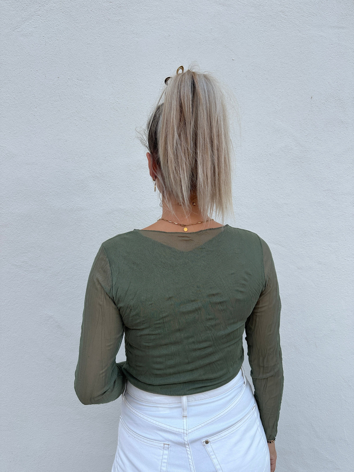 Damtopp Långärmad Mesh Olivgrön