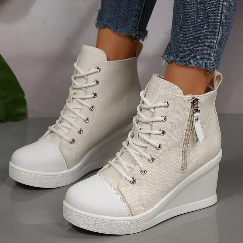 Wedgesneakers för Dam med Sidodragkedja och Snörning Fram