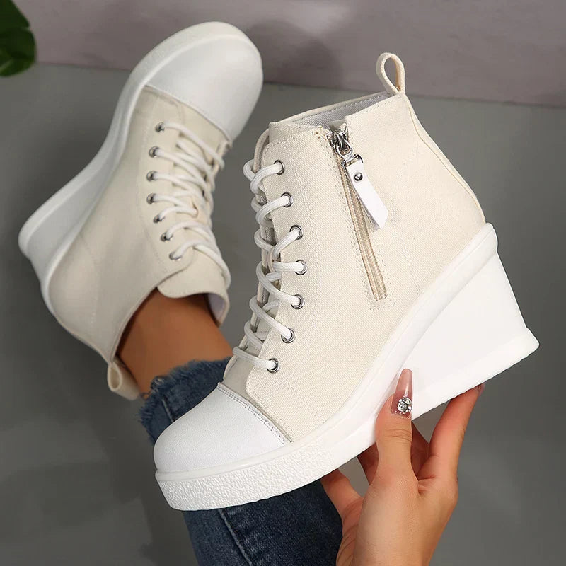 Wedgesneakers för Dam med Sidodragkedja och Snörning Fram