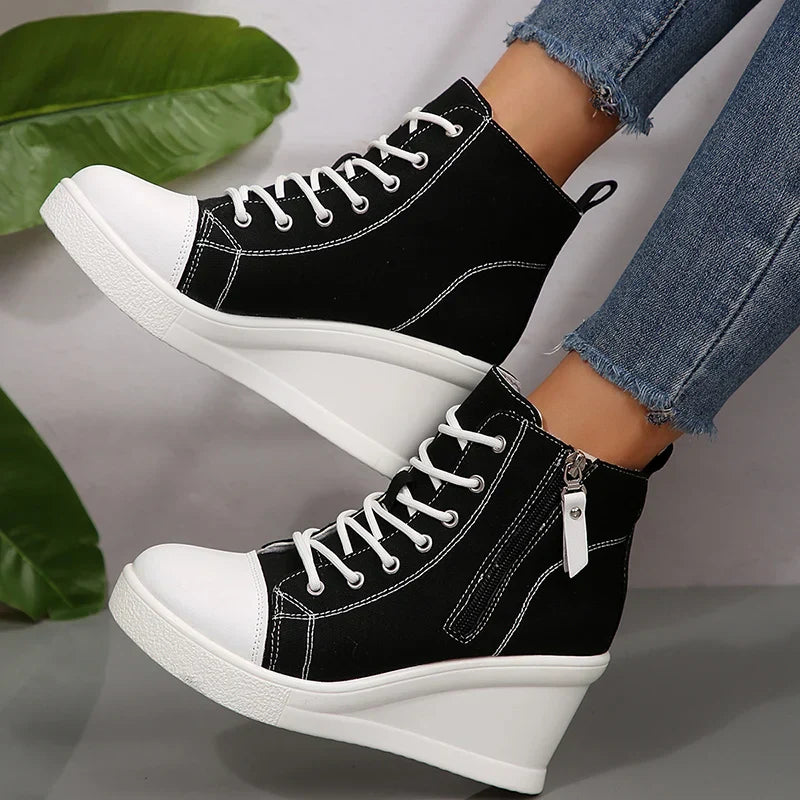 Wedgesneakers för Dam med Sidodragkedja och Snörning Fram