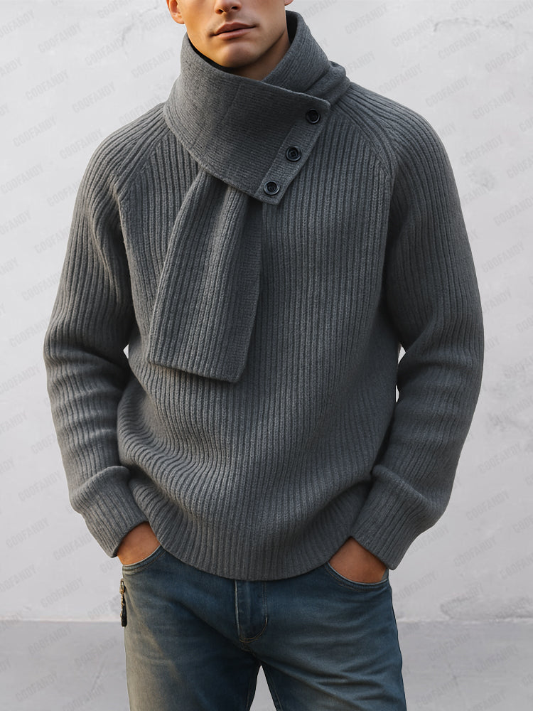 Tröja med Avtagbar Halsduk för Herr Crew Neck och Raglanärm