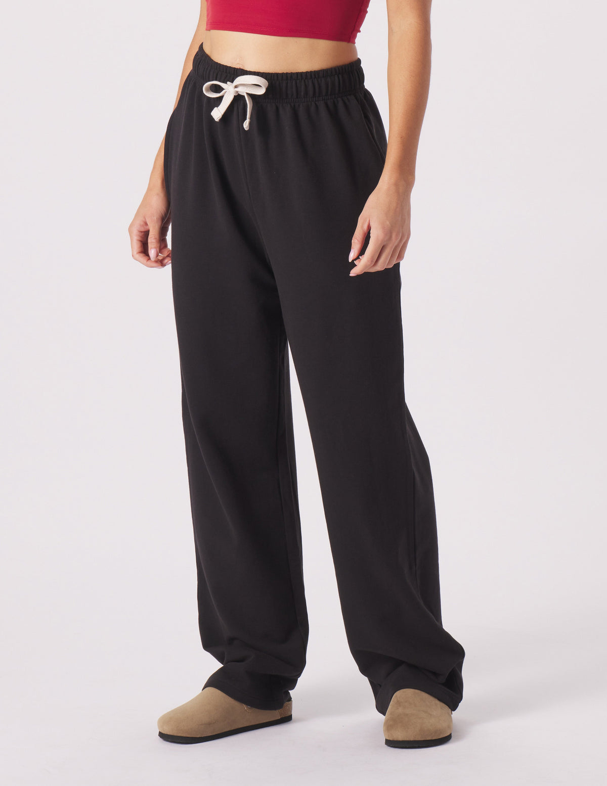 Kvinnors Raka Sweatpants med Vid Passform och Borstad Yta