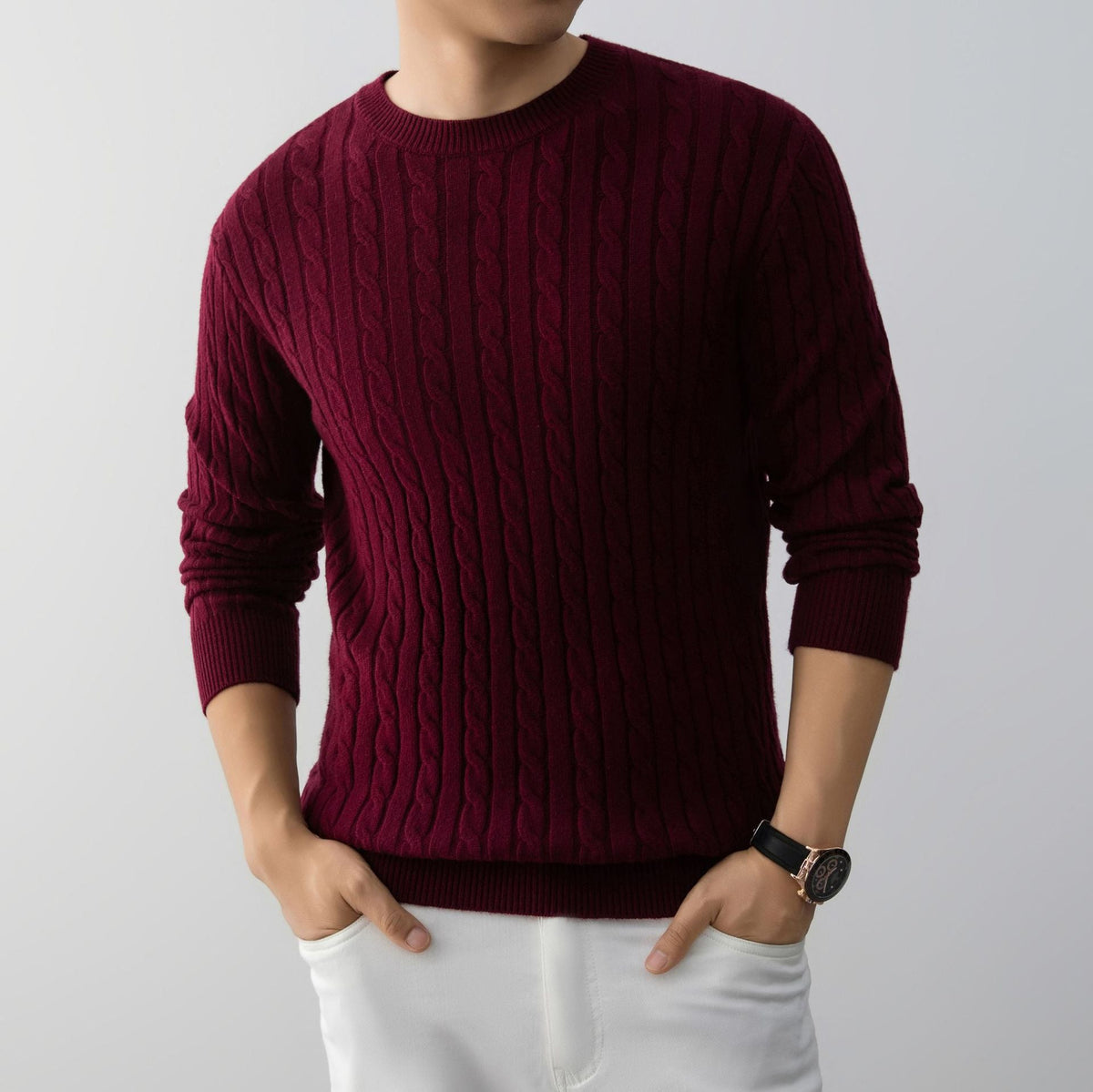 Herr Jacquard Pullover Långärmad Lös Passform