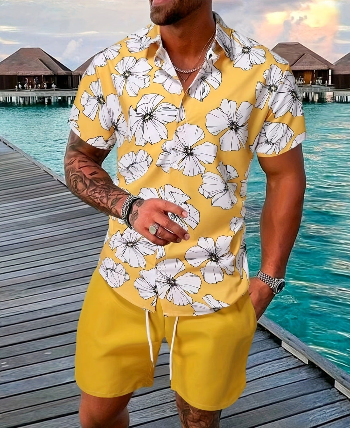 Herr Sommarshortsset Kortärmad T-Shirt Och Shorts Bomullsblandning