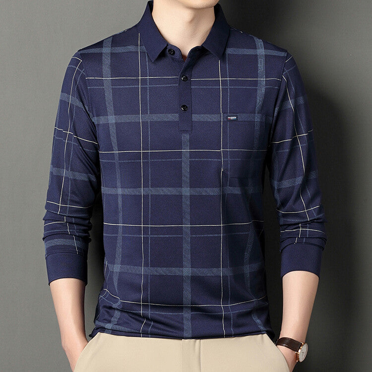 Herr Höst Långärmad Skjorta Polo Krage Randigt Mönster Slim Fit