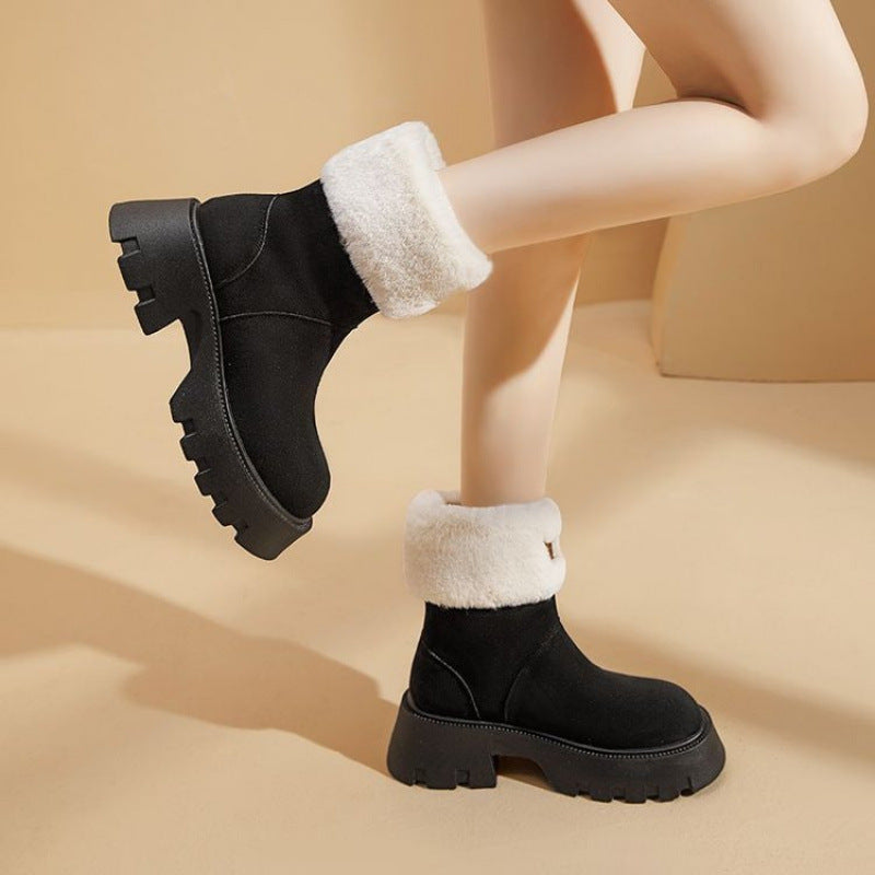 Dam Vintertermstövlar Fleecefoder Slip-On Plattform Rund Tå