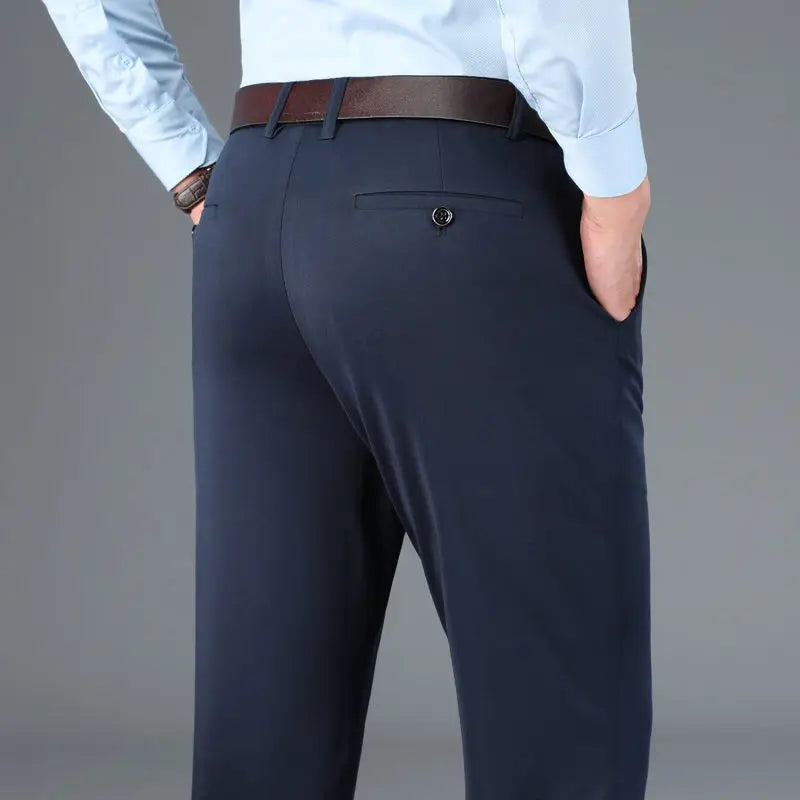Herrbyxor Med Stretch Elastisk Midja Och Skrynkelfri Flat-Front
