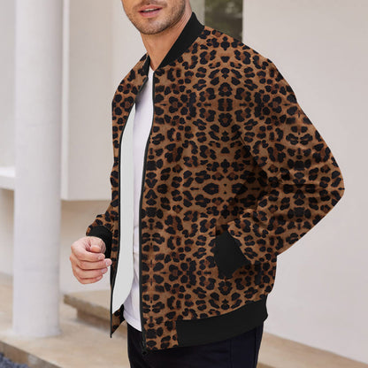 Herrehöstjacka Dragkedja Leopardmönster Fleecefodrad