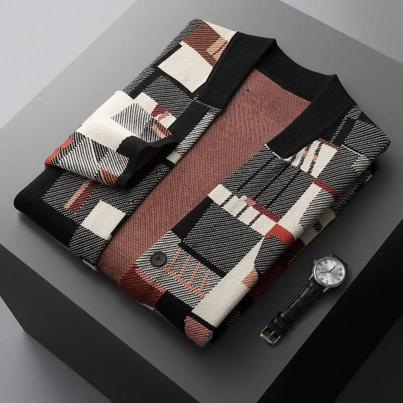 Herrpullover Geometriskt Kamouflagemönster Långärmad