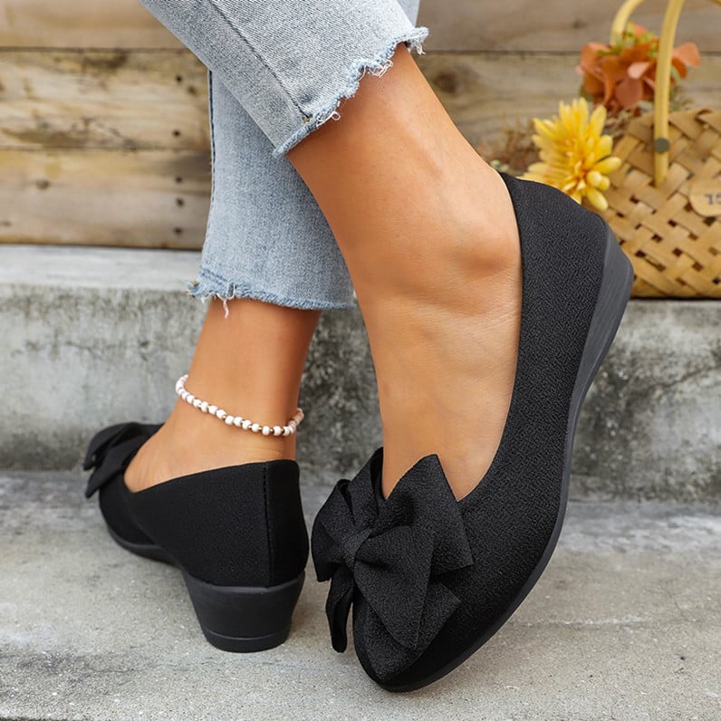 Damslip-on Loafers För Hela åRet Med Rosettdetalj Och Rund Tå