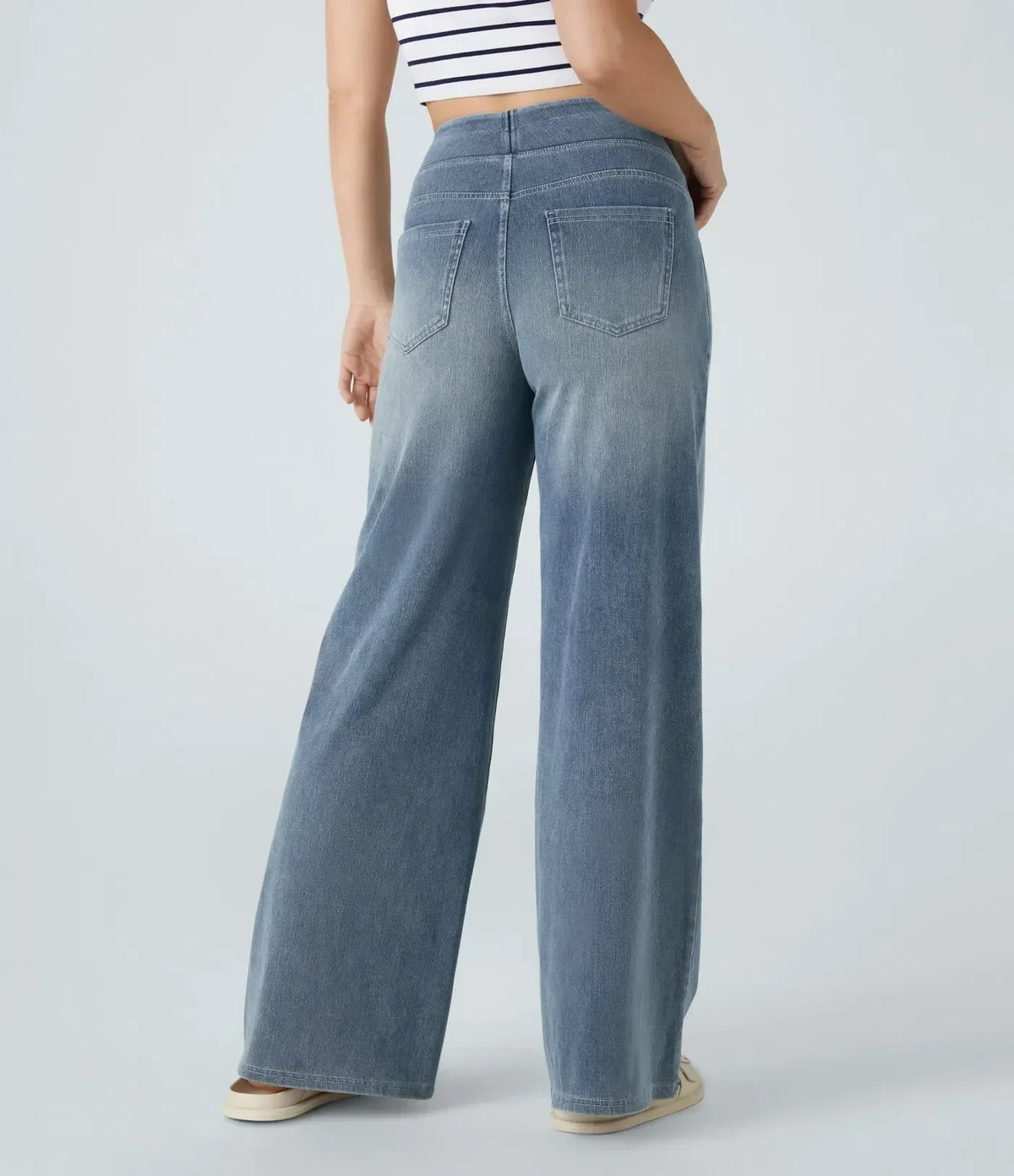 Damjeans Med Hög Midja Och Stretch, Bekväma Raka Ben