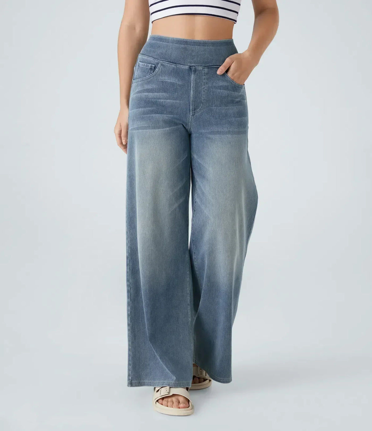 Damjeans Med Hög Midja Och Stretch, Bekväma Raka Ben