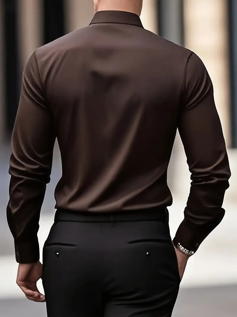 Herrskjorta Långärmad Slim Fit Ventilerande Material