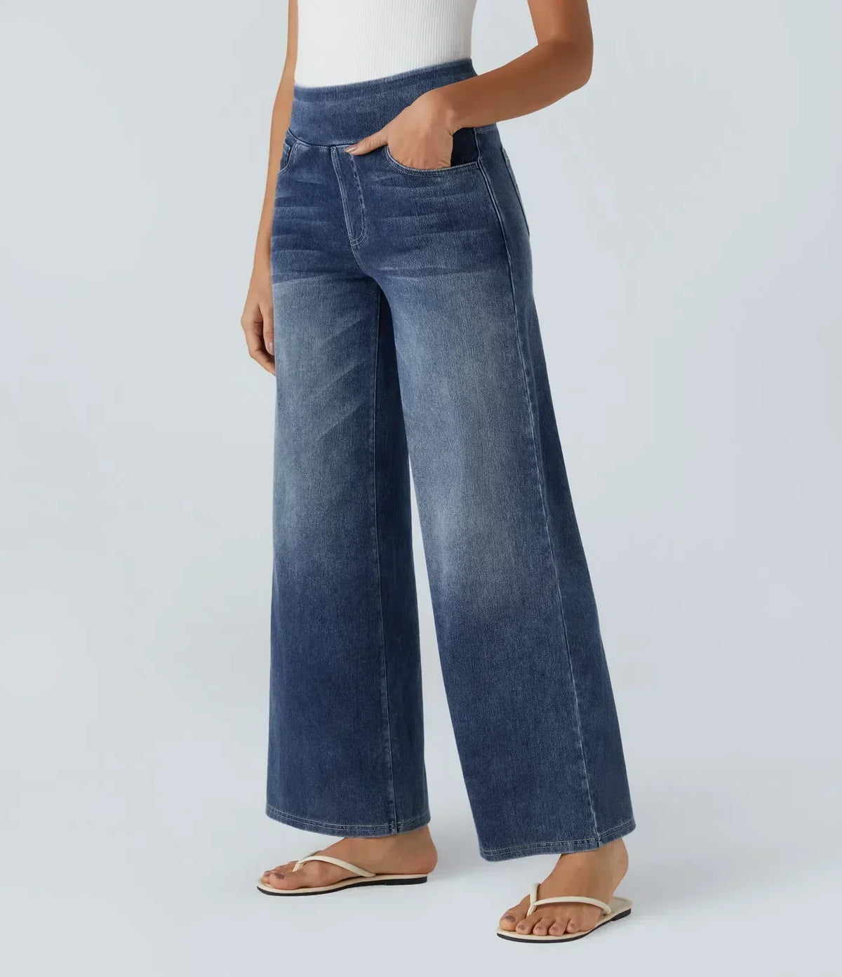 Damjeans Med Hög Midja Och Stretch, Bekväma Raka Ben