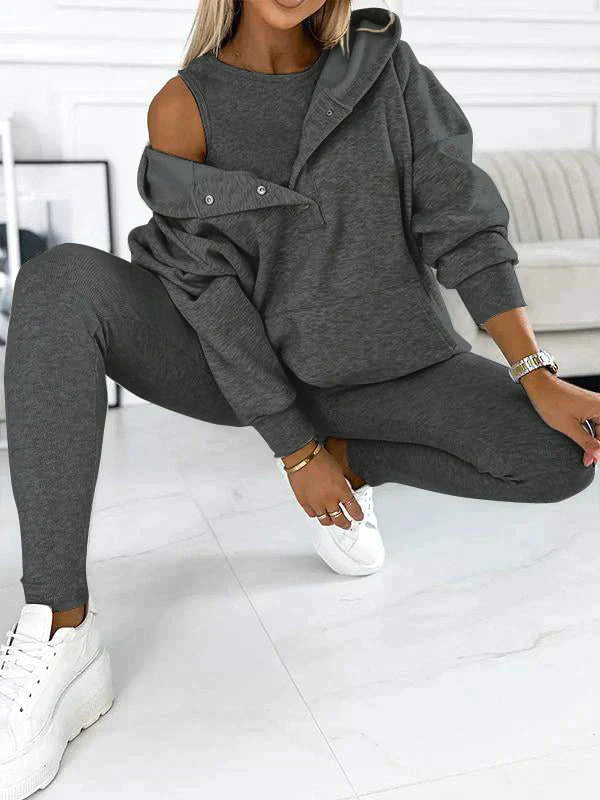 Loungewear-Set För Kvinnor Med Långärmad Topp Och Byxor Med Resår I Midjan